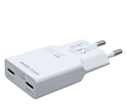 Ładowarka do smartfonów Mobile Origin GaN 30W Slim Charger MO18 Dual USB-C white